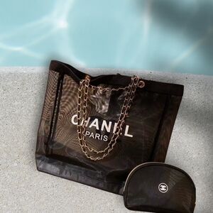 Chanel Black Tote Bag with Chain Straps